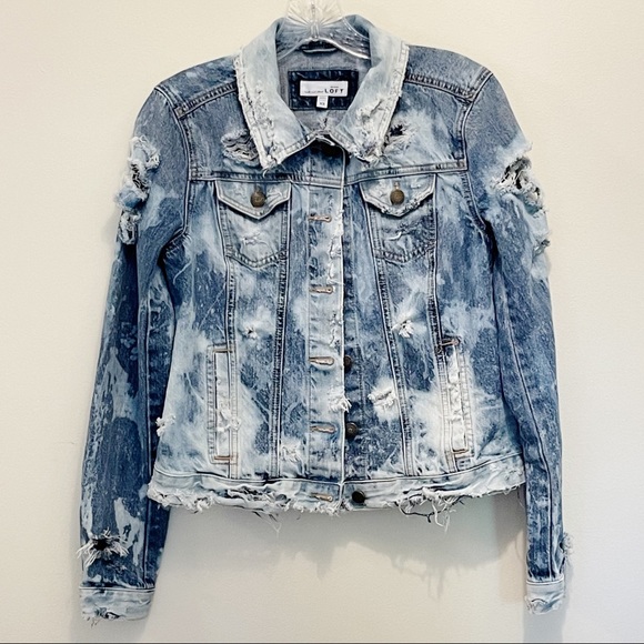 LOFT Custom Upcycled Bleached/Distressed Denim Jacket - Picture 3 of 15